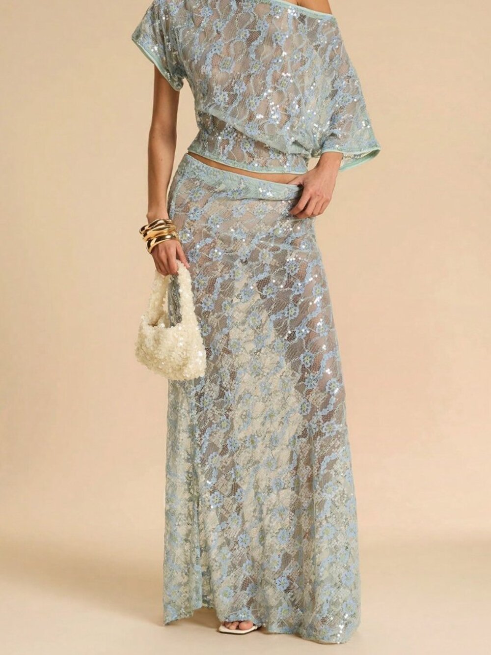 Blue Sexy Women's Sheer Lace Party Skirt